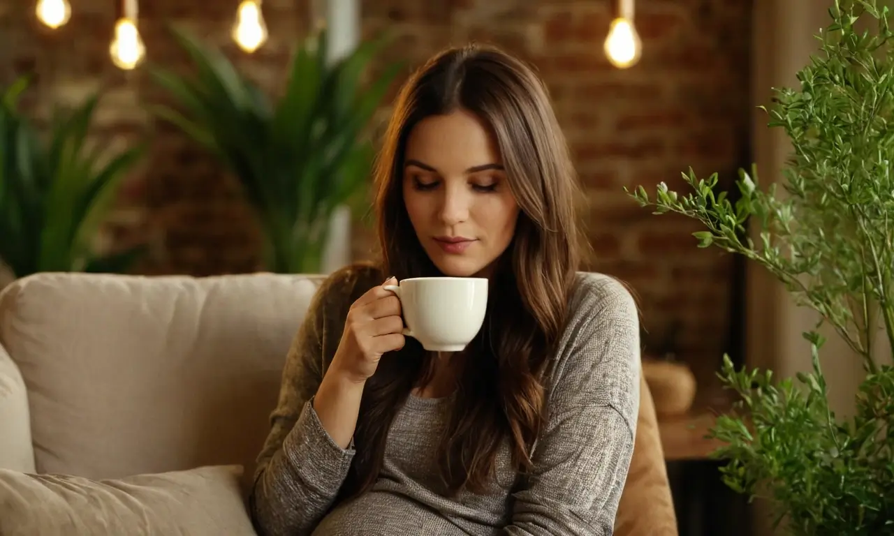 Uśmiechnieta kobieta pijąca kawę