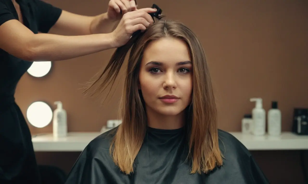 Kobieta siedząca w salonie fryzjerskim