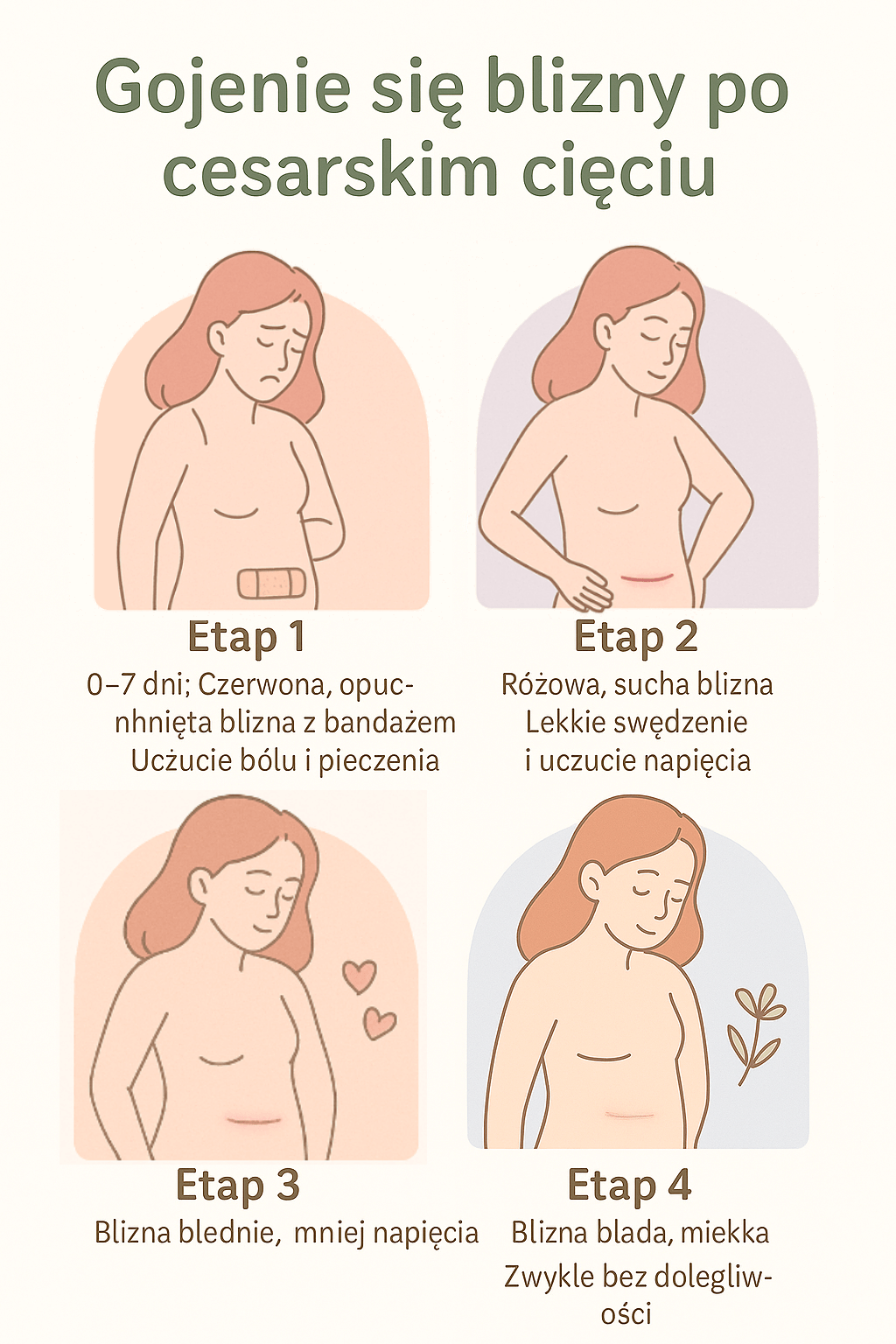 Etapy gojenia się blizny po cesarskim cięciu – infografika